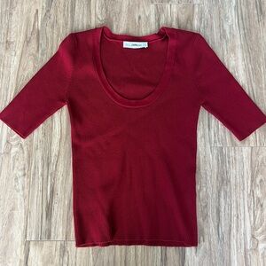 Zara Dark Red Ribbed Top
